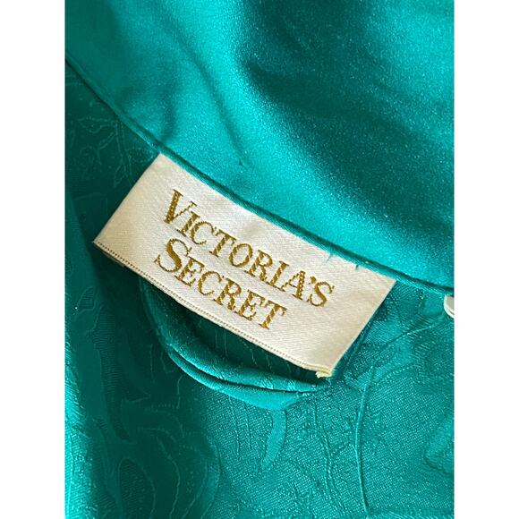 VTG Victoria Secret Gold Label Robe Women's Emerald Green L Floral Satin Fairy - Picture 3 of 16